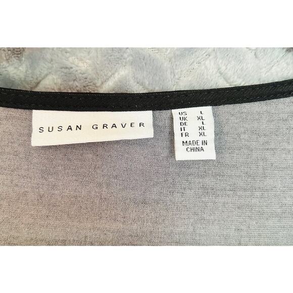 Susan Graver Liquid Knit Black & Aqua Floral Top Sheer Bell Sleeve Dressy Party - Picture 4 of 6